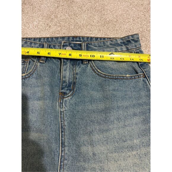 BDG Urban Outfitters Mandy Denim Maxi Skirt Sz Small Light Blue Raw Hem Front Sl - Picture 9 of 12